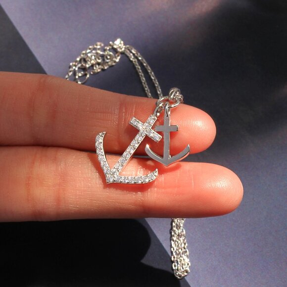 The Other Anchor Necklace | Dual Anchor Pendant in Sterling Silver - Picture 1 of 8